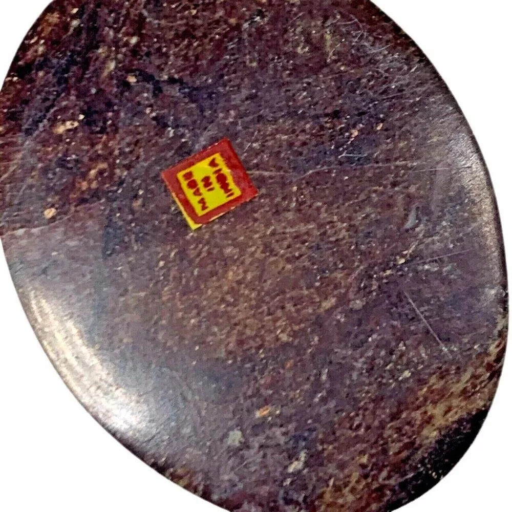 Vtg Handcrafted Sandstone Trinket Box Oval Floral Mother of Pearl Inlay India